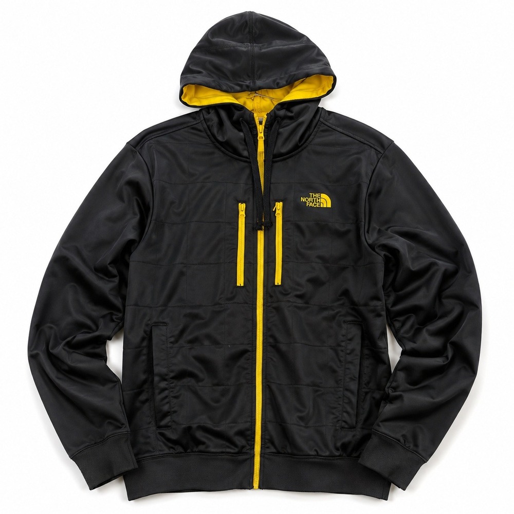 The North Face Mens Soft Shell Full Zip Hoodie Black Yellow Size M Fleece Lined